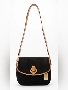 Vintage Dooney & Bourke Black Bag with Tan Leather Trim